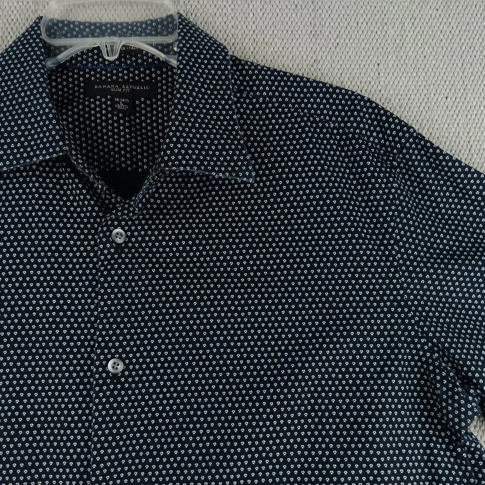 Banana Republic Slim‎ Fit Button Up Shirt Mens Large 16-16.5 Blue Navy Dot Party